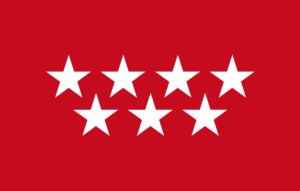 Bandera de la comunidad de Madrid: fondo rojo, 4 estrellas blancas arriba y tres más bajo.