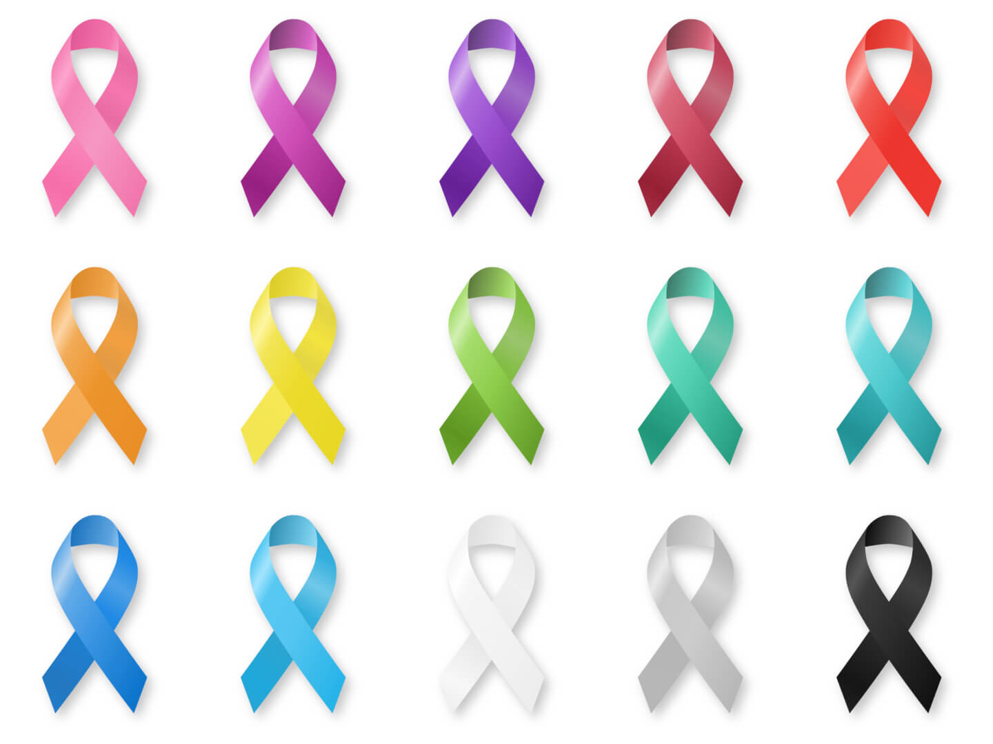 Aparece en la imagen el total de lazos de colores que simbolizan y rinden homenaje a los pacientes con cáncer. Cada tipo de cáncer tiene un color asignado en el lazo. 