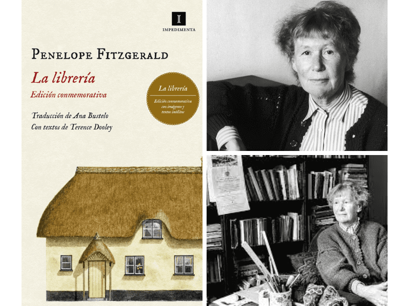 Un collage con imágenes de la escritora inglesa famosa Penelope Fitzgerald.