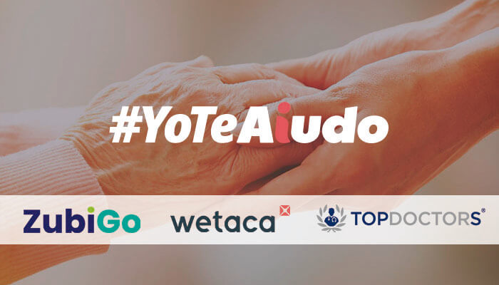 Creatividad promocional de la campaña #YoTeAiudo con dos manos que se cogen y los logos de los partners participantes.
