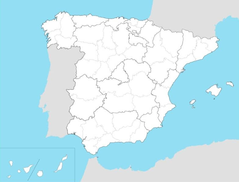 Mapa político de España en blanco.