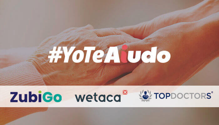 En el fondo, dos manos jóvenes sosteniendo las manos de una persona mayor y un texto con #YoTeAiudo