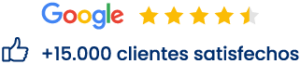 Icono de Google con las estrellas de las reseñas, un pulgar hacia arriba y un texto que pone: "Más de 15.000 clientes satisfechos".