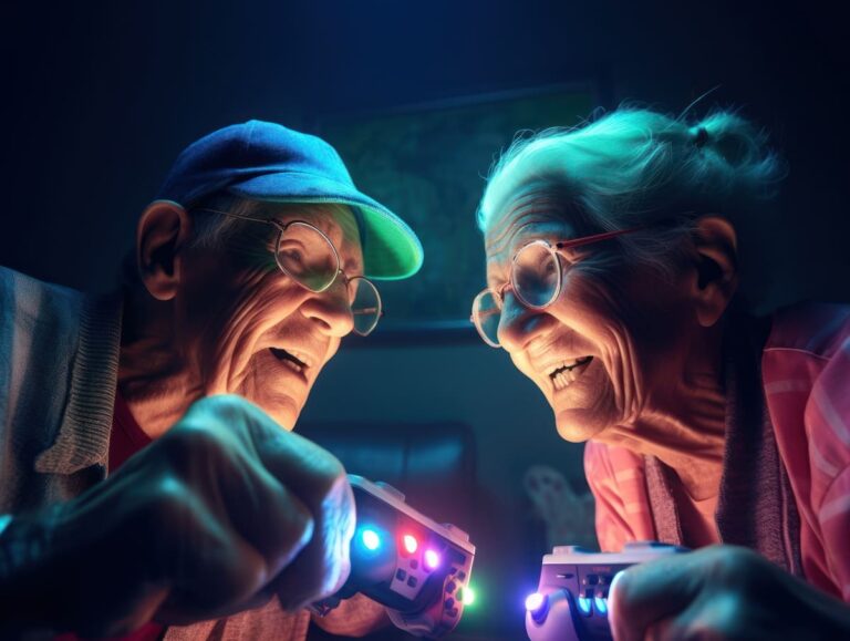 Una imagen de dos ancianos jugando a la consola enfrentados.