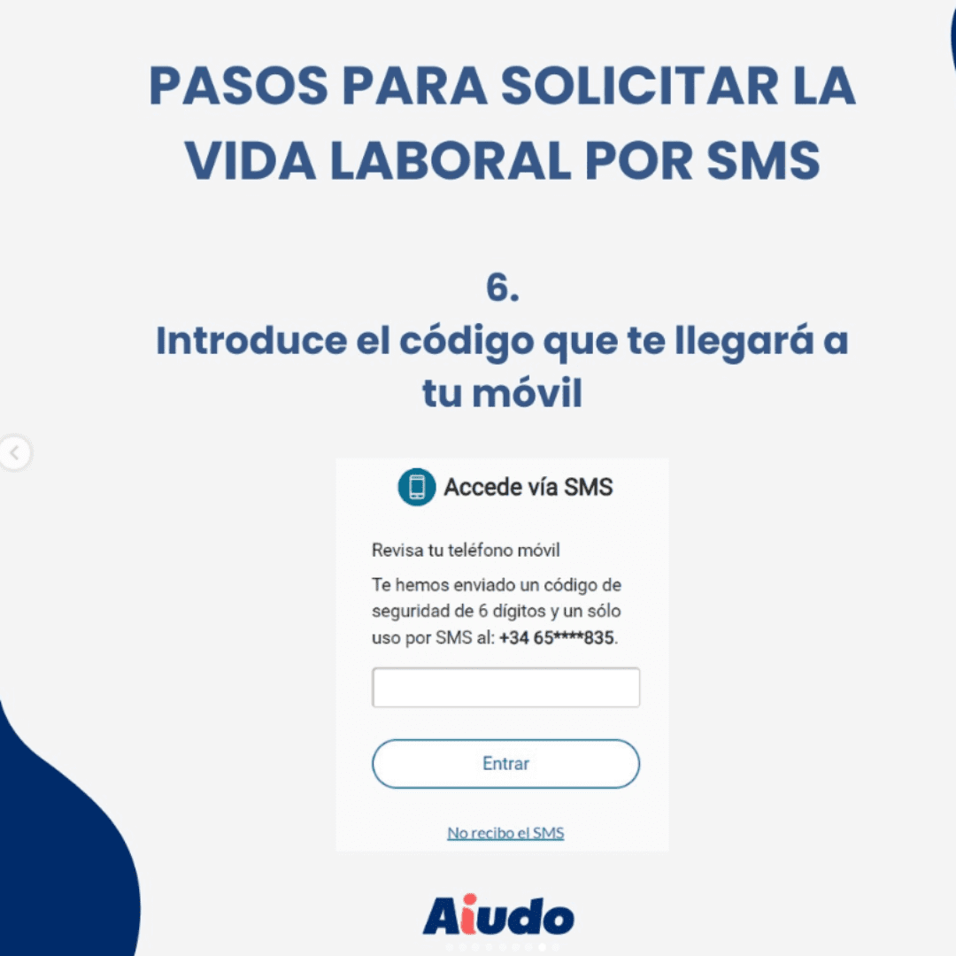 Una imagen que muestra la opción de insertar el código de verificación que ha llegado al móvil tras pedir la vida laboral por SMS. 