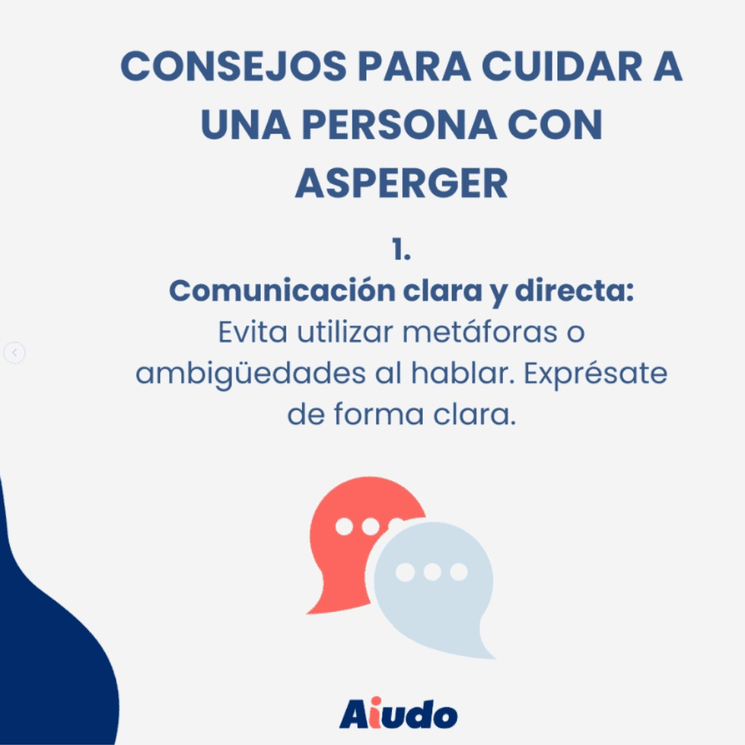 Una ilustración con el logo de Aiudo que trata uno de los mejores consejos para cuidar a personas con Asperger: la comunicación ha de ser clara y directa. 