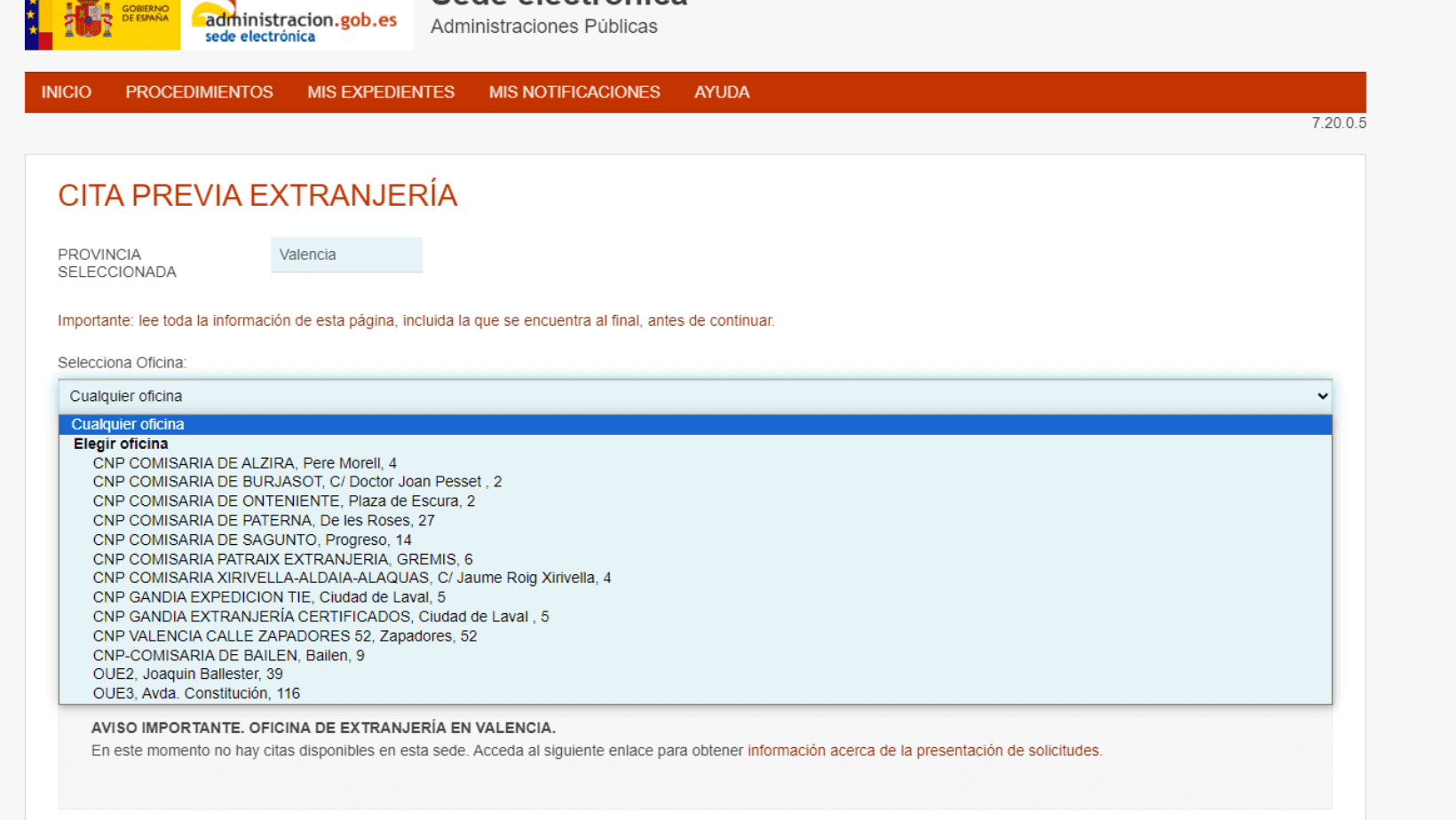 Un listado de oficinas disponibles en Valencia para pedir cita previa del NIE. 