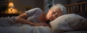 Una señora mayor duerme plácidamente en su cama de noche.