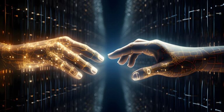Una imagen generada por IA en la que se ven dos manos uniéndose.