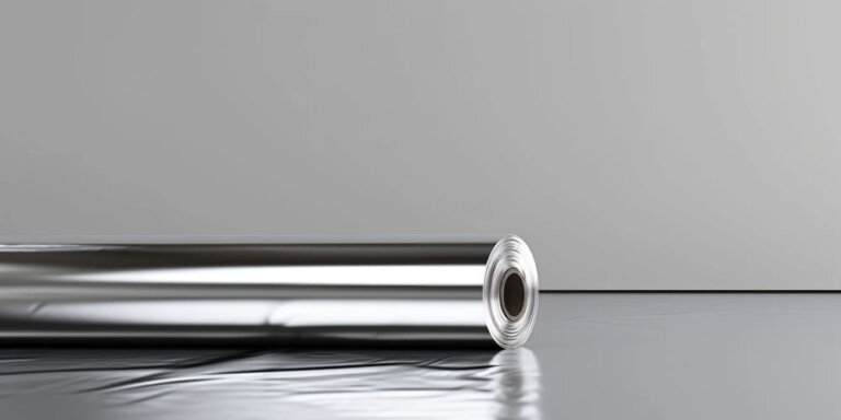 Un rollo de papel de aluminio entero sobre una mesa.
