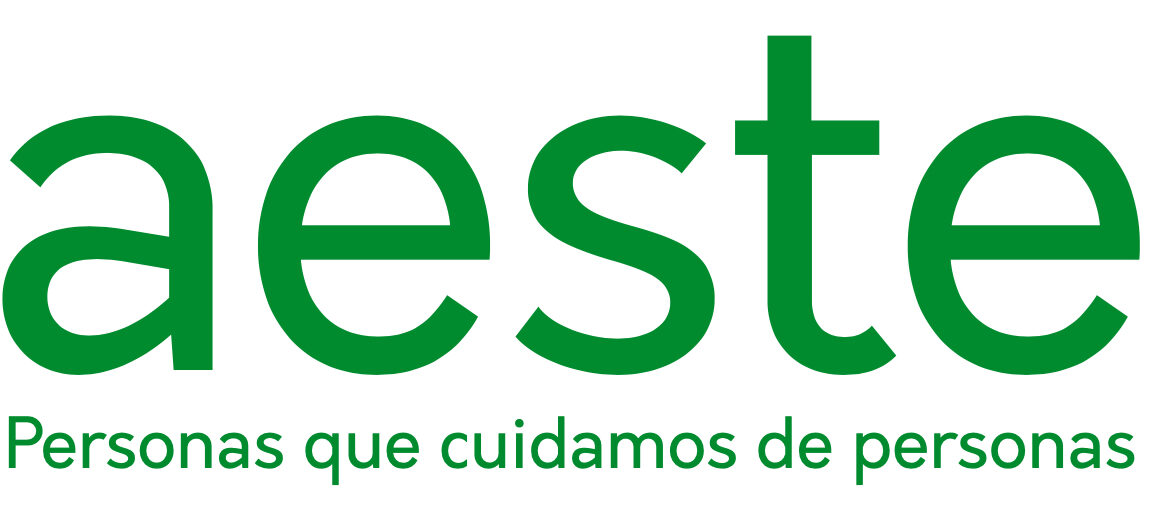 Una ilustración que muestra el logo de una asociación llamada AESTE, con las letras en verde. 