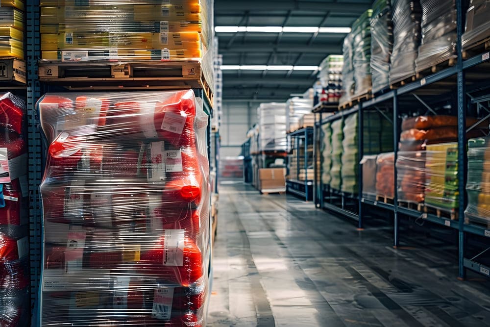 Un almacén de un supermercado con abastecimiento de varios productos. 