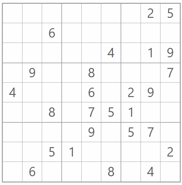 Una cuadrícula con unos números ya situados para jugar al sudoku. 