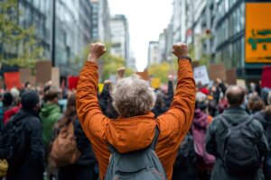 Una manifestación de personas mayores en la calle.