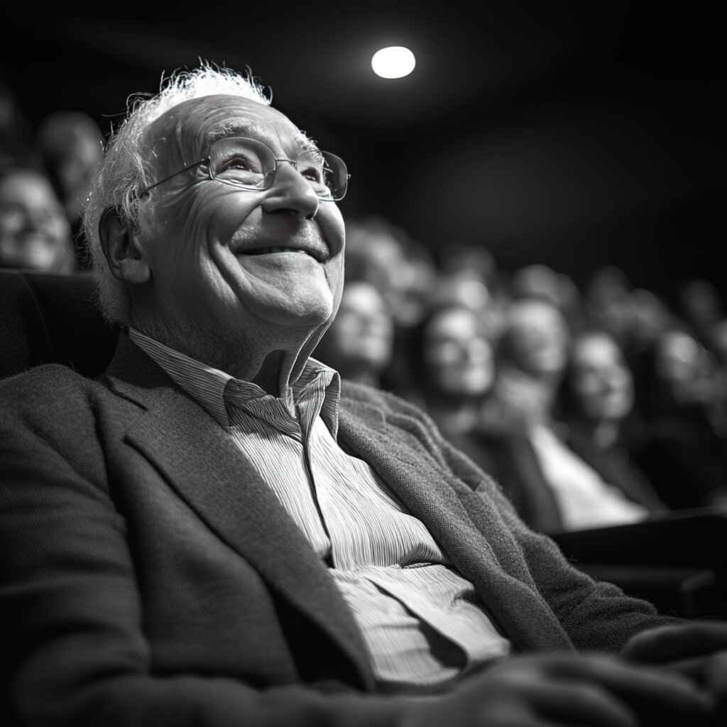 Películas para abuelos Abuelo mirando alegre la pantalla en el cine
