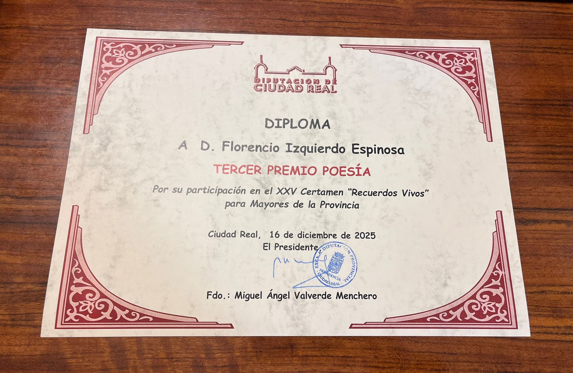 Certamen recuerdos vivos Diploma del Certamen recuerdos Vivos