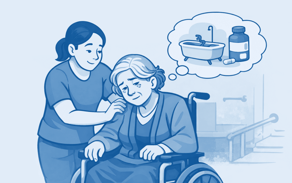 Cuidadora PIA La persona mayor sufre ictus y se encuentra en una situación de mayor dependencia