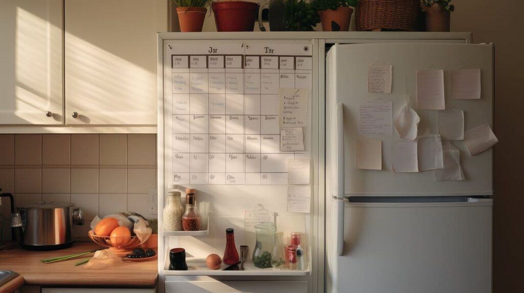 Fecha día del Padre Cocina con calendario en la nevera.