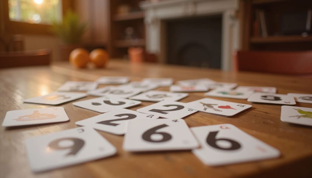 Juegos de cartas para personas con Alzheimer Cartas de números e imágenes sobre la mesa para personas con demencia
