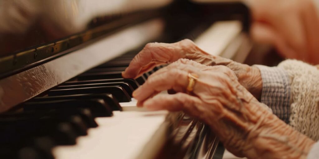 actividades para personas con Alzheimer Manos de anciana sobre teclado